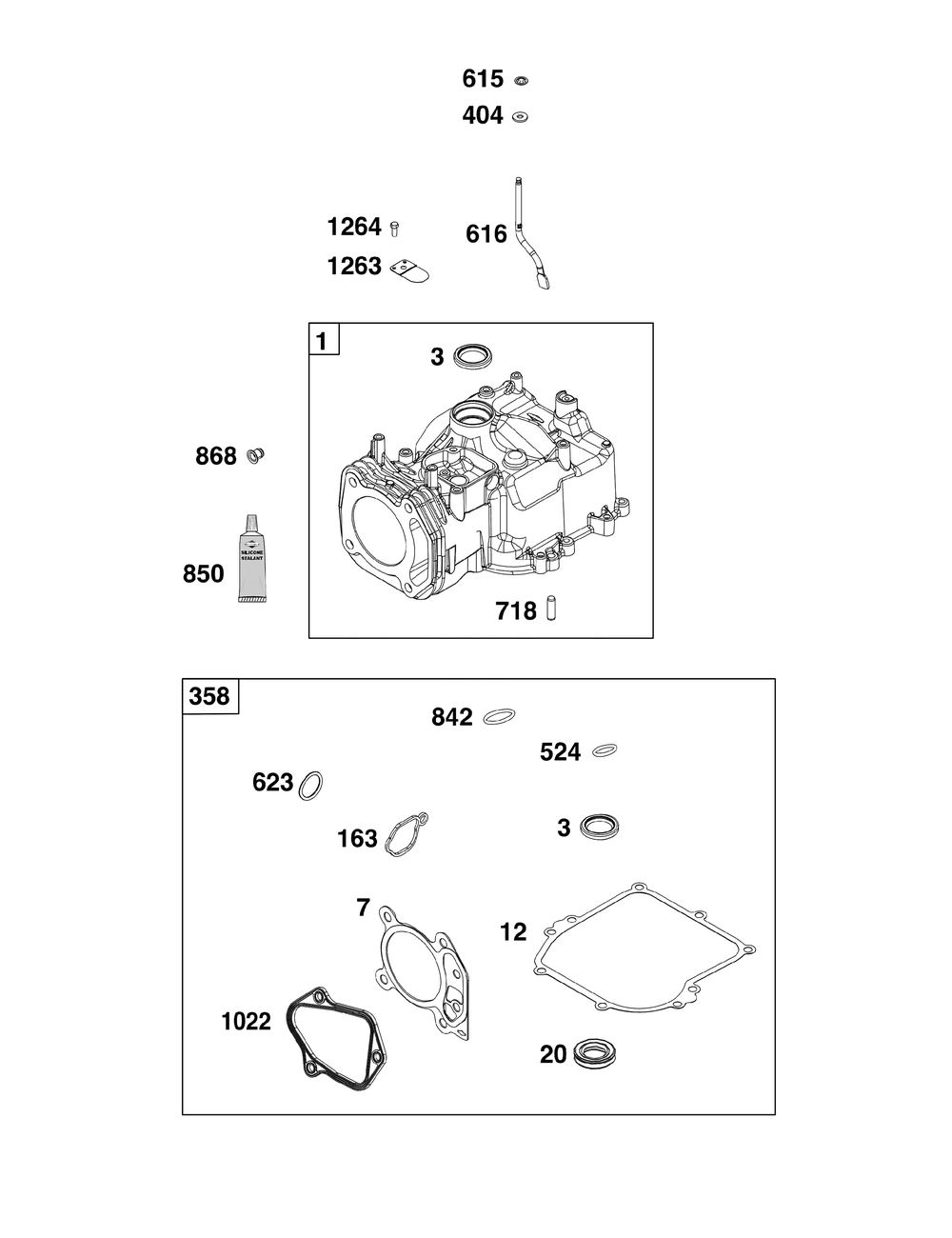 Cylinder Group Diagram and Parts List for 09P602-0030-H5 020000 - 09Z999 Briggs and Stratton Engine